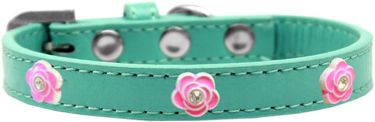 Bright Pink Rose Widget Dog Collar Aqua Size 16